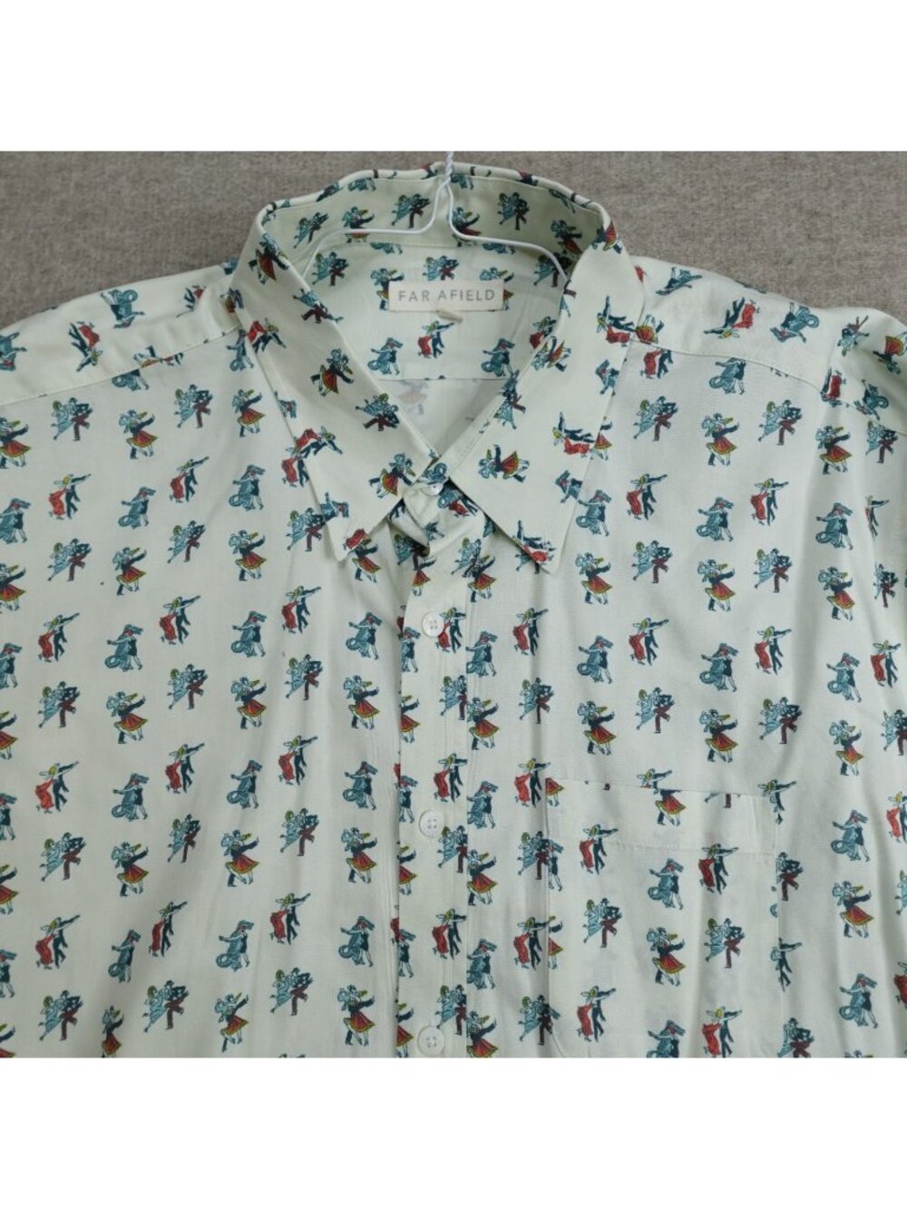 Far Afield Shirt XL 4 Blue White All Over Print 100% Cotton Short Sleeve